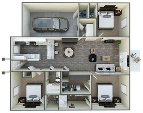 Floor plan for 3 beds, 2 baths, 1265 sqft